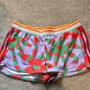 Farm Rio + Adidas Red and Green Athletic Shorts with Three-Stripe Design NWT